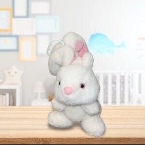 HTF applause Musical Pull Down White Pink Bunny Rabbit Stuffed Plush Baby Toy